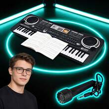 Curear 61-Key Full-Size Electric Keyboard, Compact Lightweight Design With Microphone & Music Sheet, Musical Instrument For Home Performance - Black and White - View 2