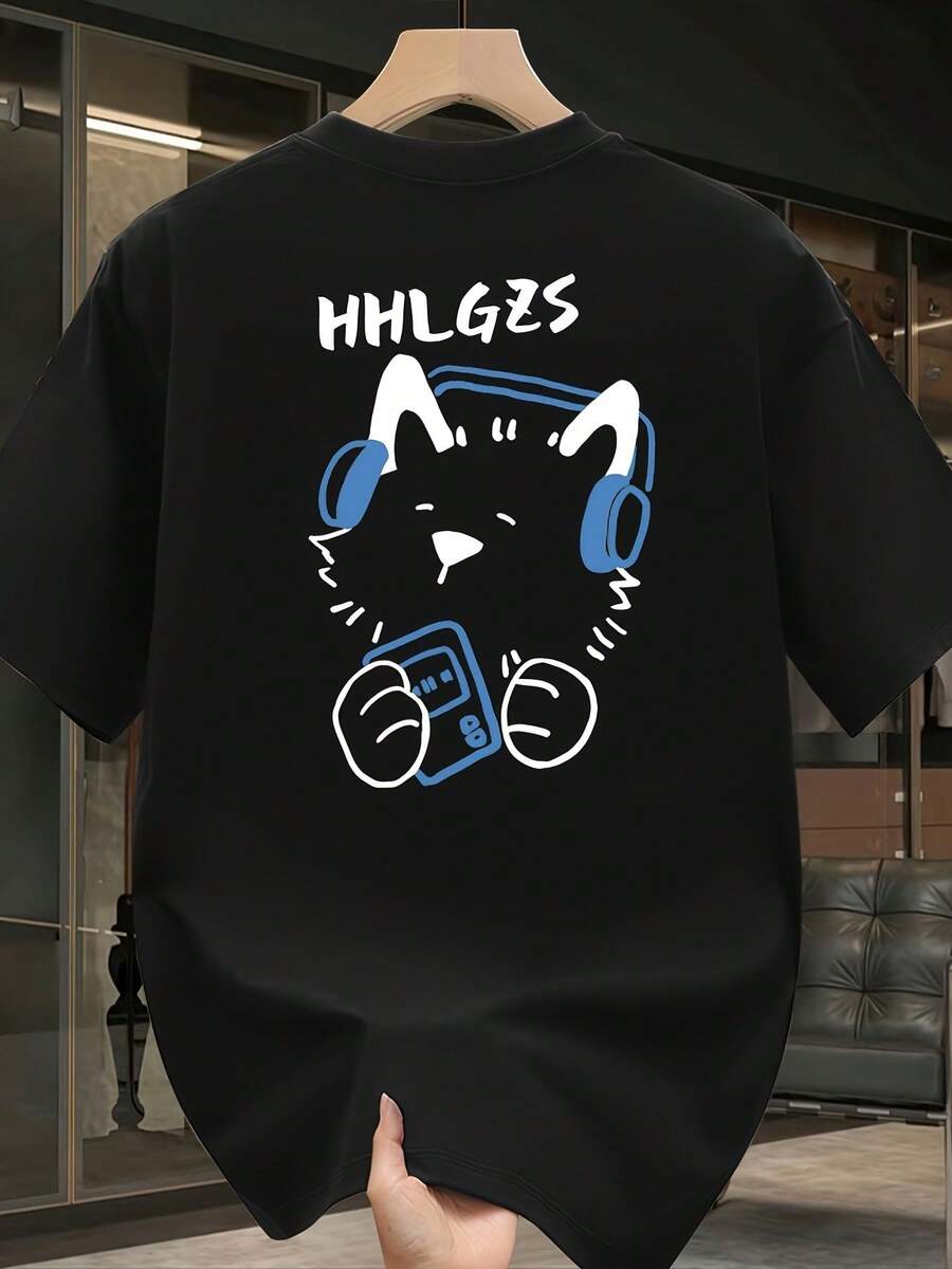 Men's Short-Sleeved T-Shirt, Made Of High-Quality Pure Cotton, With A Fashionable Brand Print, New, Casual Summer, Plus Size, Loose And Versatile. - 黑色 - 查看 1