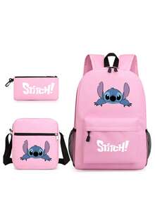 Bộ 3 món balo Disney Lilo & Stitch, balo in hình "Hello Stitch" kèm túi đeo chéo và hộp bút, balo đen kiểu dáng thường ngày dành cho thanh thiếu niên. - Bộ sản phẩm Stitch Combo Pack Series - Xem 10