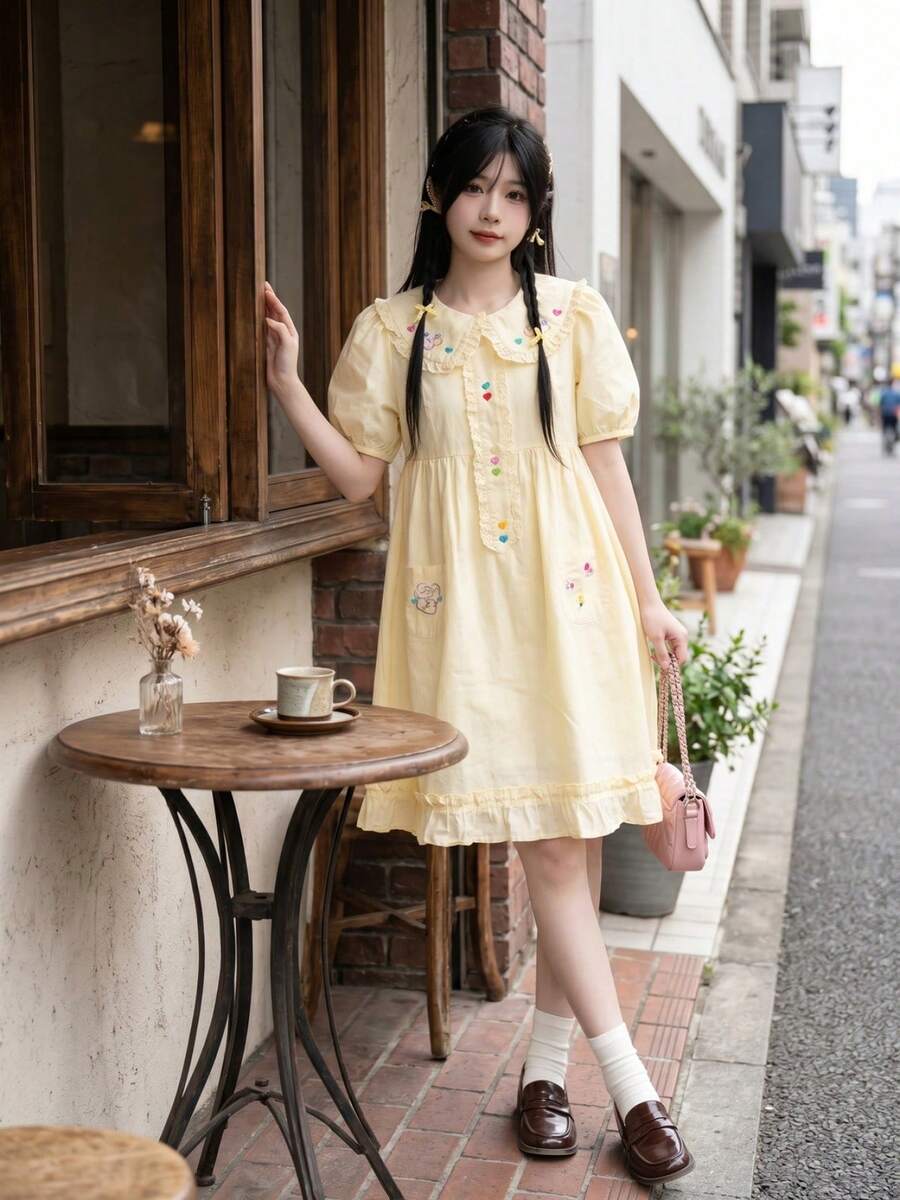 Women Midi Dresses - Light Yellow - View 1