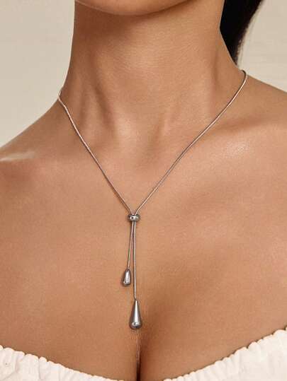 Altistry 1pc Stainless Steel Minimalist Vintage High-End Teardrop Pendant Necklace