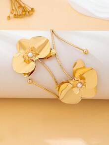 Women's Fashionable Adjustable Minimalist Bracelet - Imitation Pearl Flower Bracelet - View 6