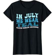180gsm Pure Cotton Printed T-Shirt Featuring Graves' Disease Awareness For July. This Women's Design Is Soft, Breathable, Durable, And Stain-Resistant, With An Easy-Clean Fabric And Woven Technology For Comfort. Perfect For Health Advocates, It Offers A Supportive Style. Also Suitable As A Women's Blouse, T-Shirt, Casual Dress, Y2K Style Sports Top, Summer T-Shirt, Or Everyday Wear. - 黑色 - 查看 1