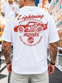 Disney Licensed: Lightning McQueen "Racing Champion" Vintage-Print T-Shirt - Casual Style, Ultra-Soft & Breathable Fabric - Ideal For Daily Wear & Fan Events - Men's - trắng - Xem 1
