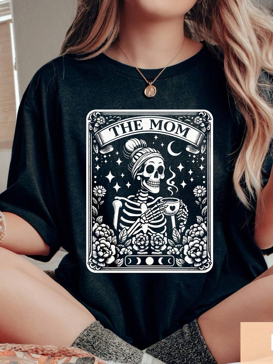 Shop For Products Like Card Design T-Shirts For Moms, Skull T-Shirts For Moms, Heavenly Vibe Witch T-Shirts For Moms, Mother's Day T-Shirts, Sweatshirts For Moms, And Mother's Day Gifts For Halloween. - 黑色 - 查看 1