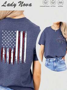 3 piezas de camisetas de mujer LADYNOVA con estampado de doble cara de la bandera estadounidense y fuegos artificiales, conjuntos de verano para mujer, ropa de vacaciones para mujer, ropa de verano, conjuntos para festivales, tops de verano.|Moda Urbana Local de Primavera/Verano||Uso Casual Diario Primavera Verano Moderno Moldeador|Conjunto de verano para mujer, ropa de vacaciones|Blusas elegantes para mujer, ropa de primavera, blusas de verano. - Negro - Ver 1