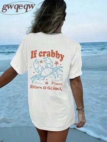 Women's Graphic T-Shirt "If You're Grumpy, Please Go Back To The Beach" With Salty Print, 100% Cotton, Double-Sided Print, Casual Summer Style, Plus Size | Summer Clothes | Vacation Clothes - Women's World Cup Print T-Shirt, 100% Cotton, Short Sleeve, Crew Neck, Casual Style - 白色 1 - 查看 4