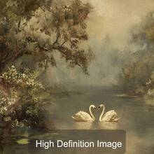1pc Framed Unframed Antique Swan In Lake Vintage Poster Romantic Love Wall Art Canvas Print Farmhouse Cottagecore Decor Painting For Living Room Bedroom Home - Green - View 7
