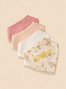 1pc Personalized Custom Text Embroidered Baby Bib, Newborn Feeding Bib, Drool Cloth, All Season Baby Bib - Multicolor - View 2