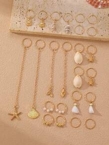 24pcs Women's Fashion Bohemian Beach Style Hair Accessories Set - Includes Starfish, Sea Turtle, Shell, Pearl, Ocean Theme Clips & Rings, Suitable For Daily, Party, Beach, Vacation, Great Gift For Friends,Hair Claws,Clips For Hair - Multicolor - View 3
