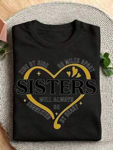 1 "Oversize Side By Side Or Miles Apart Sisters" T-Shirt, Sister Travel T-Shirt, Matching Sister Holiday Set, Sister Weekend Trip T-Shirts, Matching Sister T-Shirt, 180g 100% Cotton. - 黑色 - 查看 8