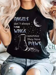 Camiseta Casual para Mujer Talla Grande, Cuello Redondo, Manga Corta, Tejido Ligero y Elástico, Estilo Clásico, Cómoda para Todas las Estaciones - Negro - Ver 2