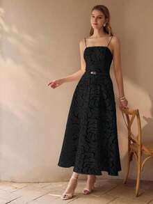 Vestido Elegante Premium Francés Sin Tirantes con Estampado Floral de Rosas y Corte en A para Damas - Negro - Ver 12