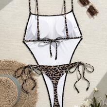 Traje de Baño de Una Pieza con Estampado de Leopardo y Lazos, Sexy, para Mujer, Novedad 2026 - estampado de leopardo - Ver 4
