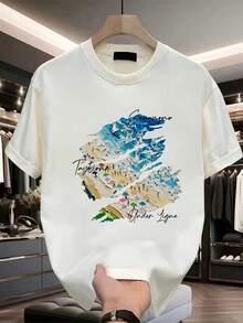 Men's Heavyweight Short-Sleeved T-Shirt With A Modern Print, New Summer Collection In Plus Sizes, Versatile Casual Top - White - View 6
