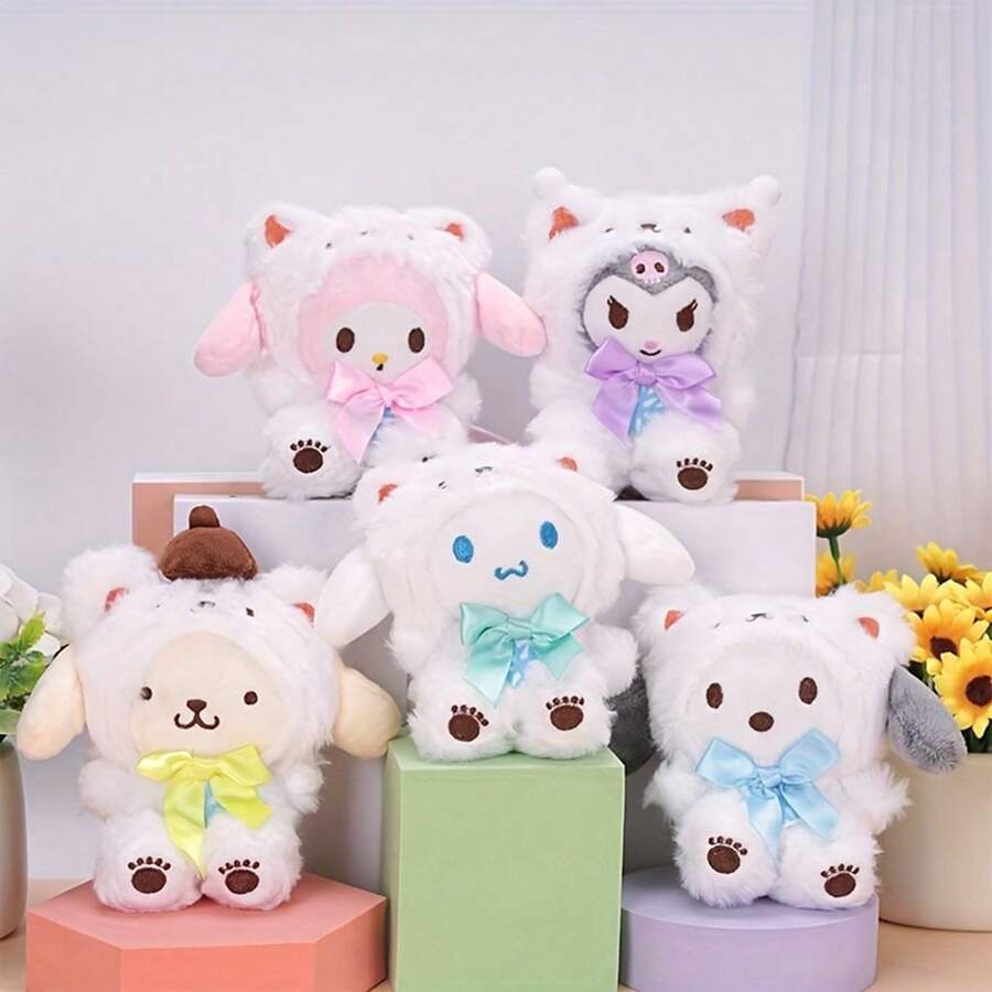 SANRIO 1个可爱的三丽鸥卡通人物毛绒玩具，包括美乐蒂、酷洛米、肉桂狗、布丁狗和宝可梦，柔软填充抱枕，儿童礼物，包包装饰，汽车挂饰，节日礼物