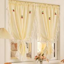 2pcs Modern Minimalist Yellow Lace Ruffle Sheer Curtains, Translucent Privacy Curtains For Small Windows In Bedroom, Living Room, Study - 2pcs - View 8