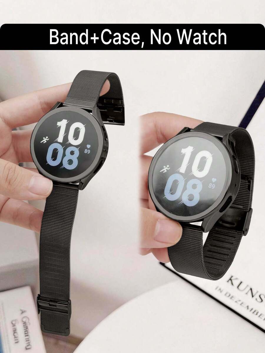 Bộ 1 dây đeo đồng hồ lưới bằng thép không gỉ kiểu Milan + bao đựng đồng hồ, tương thích với Samsung Galaxy Watch 4 40mm/44mm, Galaxy Watch 5 40mm/44mm, Galaxy 6/7 40mm/44mm, phụ kiện đồng hồ thông minh unisex, quà tặng Ngày của Mẹ, phụ kiện đi biển mùa hè.