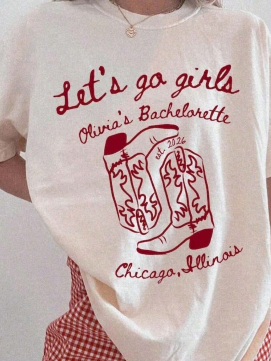 1 Personalized Cowgirl Bride T-Shirt, Nashville Bach Style Bachelorette Party T-Shirt, Personalized Western Style Bachelorette Party T-Shirt, Matching T-Shirts For Country Style Bridal Party. - 白色 - 查看 1