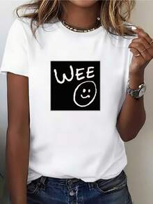 Camiseta Gráfica Ultra Suave Ligero180G "WEE" para Mujer - Regalo Perfecto para Familiares y Amigos - Estilo Casual para Viajes de Verano, Salidas Familiares y la Vida en la Oficina. - Blanco - Ver 1