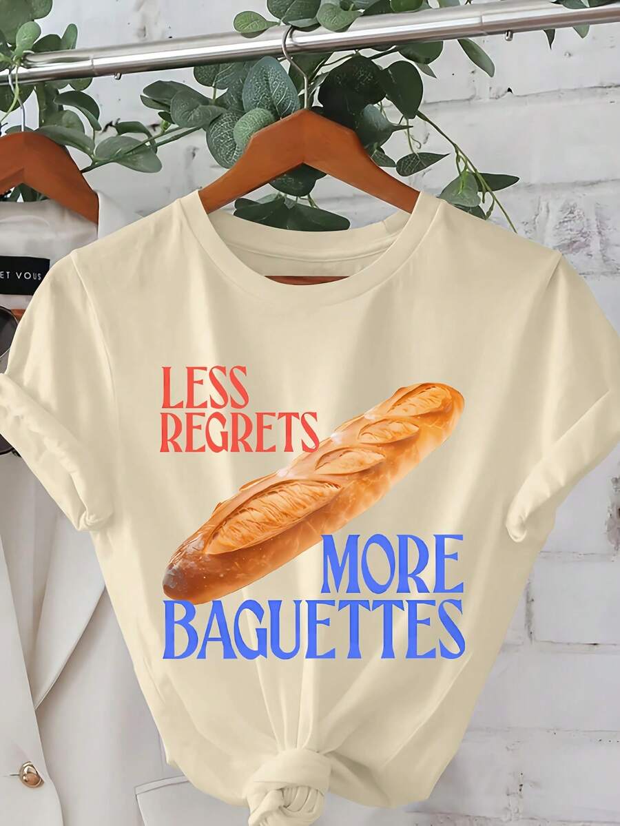 Women's T-Shirt, 100% Pure Cotton, Bohemian Style, With Artistic Floral Print, Casual, Basic, Short Sleeve, Fashionable. Women's T-Shirt With Vintage Bohemian Pattern, 100% Cotton, Soft, Breathable, Round Neck, Short Sleeve, Urban Boho Style. - 杏色 - 查看 1
