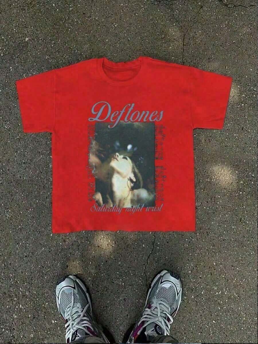 Men's Summer T-Shirt, Deftone Sub-Tonal Heavy Metal Band, (1 Piece) 100% Cotton, Casual Print, Crew Neck, Short Sleeve, Cotton T-Shirt, Gift, Summer, Unisex, 100% Pure Cotton Summer Party T-Shirts - 紅色3 - 查看 1