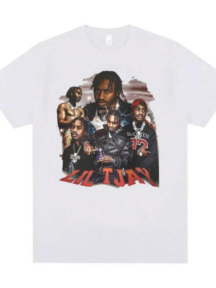 playeras de mujerVintage Rapper Lil Tjay Graphics T Shirt Hip Hop Destined 2 Win Print T-shirts Men Women Fashion Oversized Short Sleeve T Shirts - Blanco - Ver 1