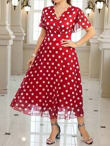 Vestido floral elegante de talla grande, verano - Rojo - Ver 4