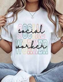 Women's Casual Social Worker T-Shirt, Motivational "Social Worker" Slogan T-Shirt, Social Worker Plaid T-Shirt, School Counselor T-Shirt, Social Worker School T-Shirt, Social Worker T-Shirt Gift, Social Worker T-Shirt, Comfortable Fit Short Sleeve T-Shirt - 白色 - 查看 10