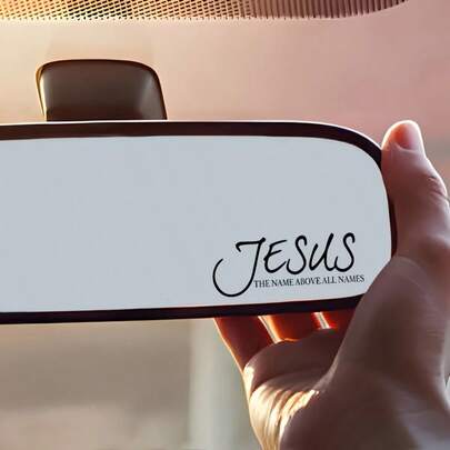 Jesus Name Above All Name Quote Sticker, Vinyl Bible Verse Rearview Mirror Decal - For Car, Truck, Motorcycle, Computer And Phone - Perfect Holiday Gift