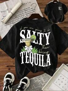 Camisetas Gráficas [Camiseta Gráfica] 100% Algodón, Camiseta de Verano con Estampado de Lema Casual, Cuello Redondo, Manga Corta, Corte Holgado, Camiseta para Todo Tipo de Cuerpo, Camisetas de Primavera, Camisas de Verano, Camisetas de Manga Corta de Otoño, Camisetas de Algodón, Camisetas de Verano, Adecuadas como regalo. playera de mujer. blusas>elegantes. boho chic,Impresión exquisita - Negro 2 - Ver 6