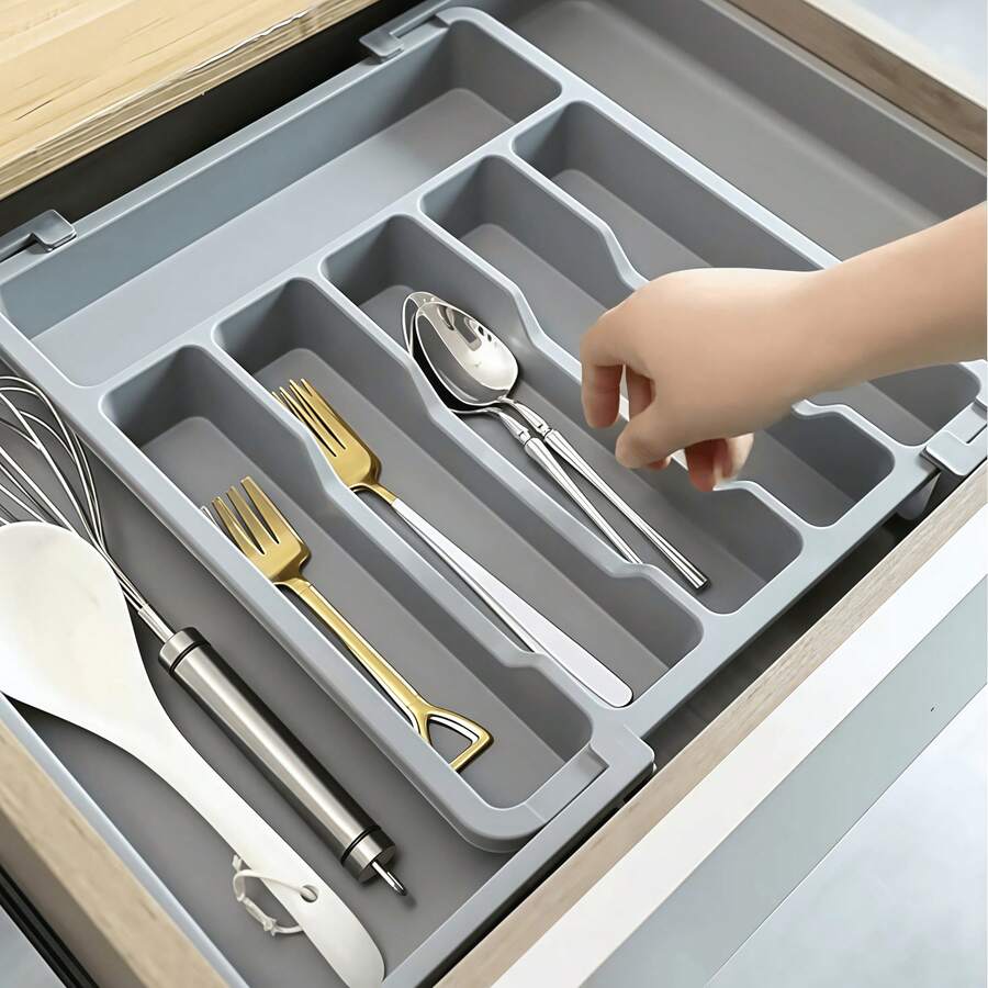4pcs Large Plastic Cutlery Organizer Tray, Adjustable & Expandable Kitchen Drawer Divider, Suitable For Home Kitchen Use - Multicolor - View 1