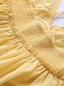 Solid Color Elegant Cute Ruffle Backless Sexy Spaghetti Strap Mini Dress, Party/Vacation/Beach/Date Outfit, Summer Holiday - Mustard Yellow - View 10