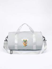 Skiing Bear Print Cylinder Travel Bag, Large Capacity Ski & Fitness Duffle Bag, Handheld & Crossbody 2-In-1, Multi-Compartment, Perfect Gift - Multicolor - View 8