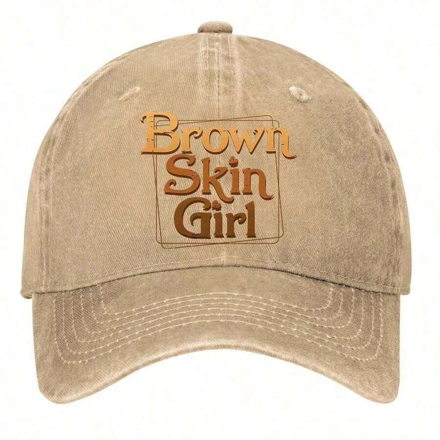 1PC Brown Skin Girl Graphic Vintage Washed Baseball Cap, Lightweight Casual Retro Hat For Women Summer Sports Vacation Daily Wear