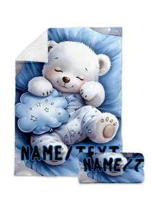 Personalized Polar Bear Fleece Blanket - Soft & Lightweight, Customizable Name, Suitable For Sofa, Bed, Camping & Office - Warm & Cozy Winter Essential, Homey Home Decor | Charming Bedroom Decoration | Durable Polyester Bedding Blanket, Perfect Gift For Kids - Multicolor - View 7