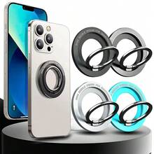 1个合金极简金属手机指环支架，360°旋转磁吸式手机支架，双磁夹，超轻薄，强力吸附，可吸附于墙面、桌面、办公室、厨房、浴室、床头、健身房、汽车等多种位置，解放双手，适合习惯弯腰驼背的用户，母亲节礼物 - 彩色 - 查看 2