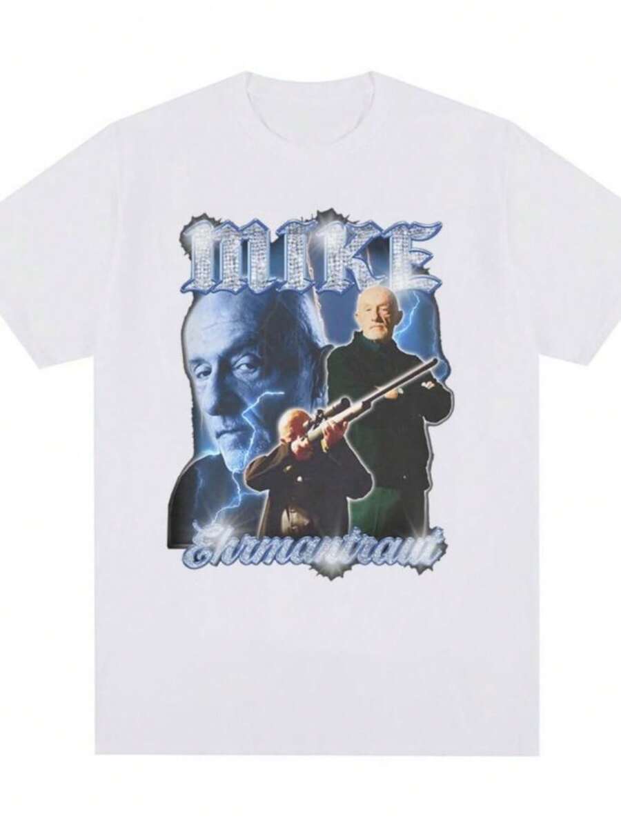 playeras de mujerMike Ehrmantraut Breaking Bad T Shirt Better Call Saul Graphic Print T-shirts Men's Women Vintage Cotton Short Sleeves Gothic T Shirts - Blanco - Ver 1