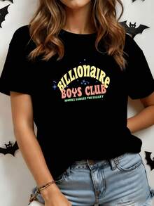 Colorful Print With Inspirational Text About Cosmic Energy And Universal Adventure Accompanied By Stars That Evoke Optimism And Freedom. Women's T-Shirt With A Modern Casual Style For Everyday Wear - 黑色 - 查看 1