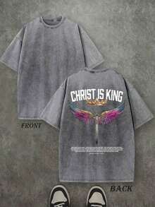 Camiseta Cristiana Unisex Lavada "Cristo Es Rey", Camiseta con Escritura Cristiana, Camiseta Vintage Retro Lavada con Estampado de un Solo Lado (Camiseta de Algodón Puro de 230 g/m²), Camiseta Cristiana de Alta Calidad, Regalos Cristianos, Camisetas para Hombre y Mujer, Camiseta Cristiana Cómoda y a la Moda, Camiseta de Algodón Puro Estilo Urbano para Otoño. - Gris - Ver 7