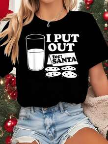 Camiseta Estampada para Mujer - Camiseta Casual de Manga Corta y Cuello Redondo Negra con Texto Blanco. Con un Corte Relajado para Todas las Estaciones, Perfecta para el Uso Diario o tus Atuendos de Vacaciones, Combínala con Pantalones Cortos de Mezclilla Desgastados (Lavable aáquina). - Negro - Ver 6