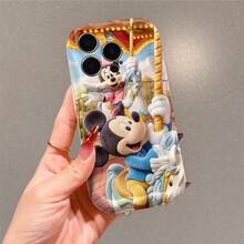 Officially Licensed Disney Mickey Mouse & Minnie Mouse Phone Case, This Protective Phone Case Features A Joyful Print Of Mickey And Minnie Riding Pastel‑Toned Carousel Horses, Waving Cheerfully Against A Bright Amusement Park Background With Glowing String Lights And Soft Cloud Accents, Made With Flexible, Durable TPU Material To Protect Against Everyday Scratches, Bumps, And Minor Impacts, With A Raised Camera Frame For Extra Lens Protection, Slim And Lightweight Construction That Adds Minimal Bulk And Fits Easily In Pockets And Bags, Compatible With IPhone 17, 16, 15, 14, 13, 12, 11 Pro Models, Making It A Timeless Choice For Disney Fans, Ideal For Birthdays, Holidays, Or Any Special Occasion To Surprise Family And Friends. - trắng - Xem 2