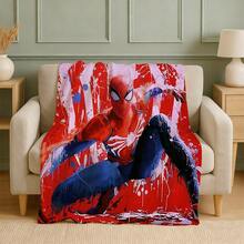 1pc S-Pider-Man Print Blanket,Retro Cartoon Style Throw Blanket,Cartoon Character Printed Blanket,All-Season Universal Nap Blanket,Character Home Decor Blanket,Modern Fashion Gift Suitable For Home Bedroom Bed Sofa Office Lunch Break Cover Picnic Blanket - 彩色 - 查看 4