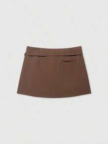 Falda pantalón de verano con cinturón de cremallera de unicolor para mujer - Marrón rojizo - Ver 2