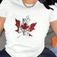 Stylish Canada Maple Leaf Graphic White T-Shirt - Casual & Comfortable Summer Top For Women White CLL T-Shirts-4620 Summer Breathable Cotton Women T-Shirt - Black - View 7