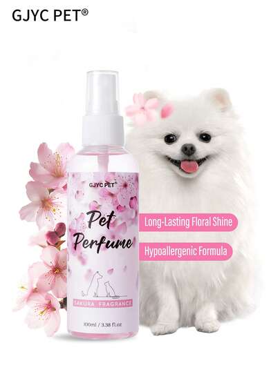 GJYC PET 3.38 Fl Oz Sakura Pet Fragrance Spray - Long Lasting Scent, Suitable For Dogs & Cats, Deodorizing & Refreshing, Alcohol-Free