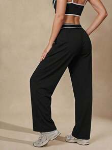Pantalones Deportivos Negros para Mujer ZZLEasithlete, Diseño de Pierna Ancha con Cierre y Bolsillos para Entrenamientos Cómodos - Negro - Ver 9