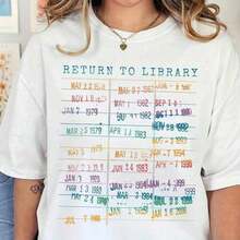 ropa de mujer Camiseta 'Return To Library' Camiseta vintage con diseño de libro de biblioteca y fecha de entrega Camiseta 'Uni Comt' Camiseta de bibliotecaria estilo inglés Y2K Streetwear Tallas grandes camisas de mujer - Blanco - Ver 6