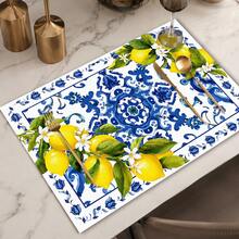 1pc Lemon Striped Linen Placemat, Breakfast Mat, Coffee Coaster, Bowl Pad, Kitchen Accessory, Easy To Clean Dining Mat, Suitable For Home, Restaurant, Dining Decor, Holiday Gift, Gift For Friends, Multi-Piece Set - Multicolor - View 1