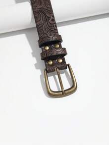 1pc Women's Retro Buckle Leather Belt, Suitable For Autumn/Winter Everyday Wear - Brown - View 5